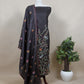 Black Kantha Embroidered Unstitched Suit In Handloom Tussar Silk