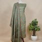 Mehandi Green Kantha Embroidered Unstitched Suit In Handloom Tussar Silk