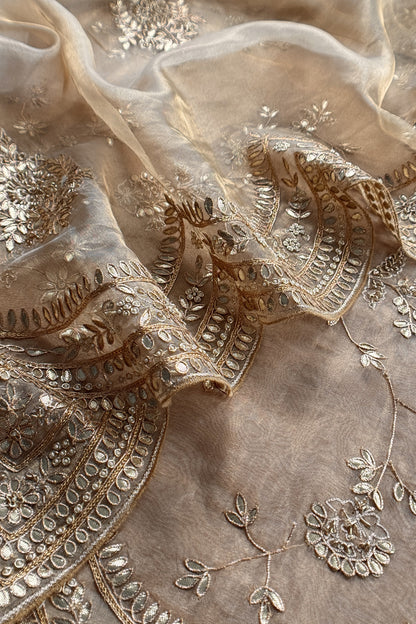 Beige Pure Tissue Silk Suit With Gota Pitta Handwork