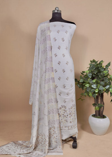 Pure Off-White Cotton Suit With Zari weaving