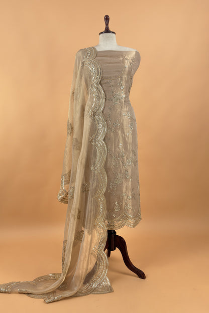 Beige Pure Tissue Silk Suit With Gota Pitta Handwork