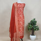 Orange Pure Maheshwari Unstitched Suit Vertical Print Dupatta