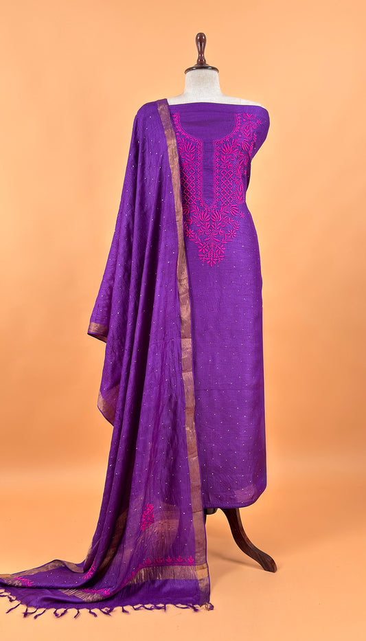 Art tussar unstitched suit with dupatta

