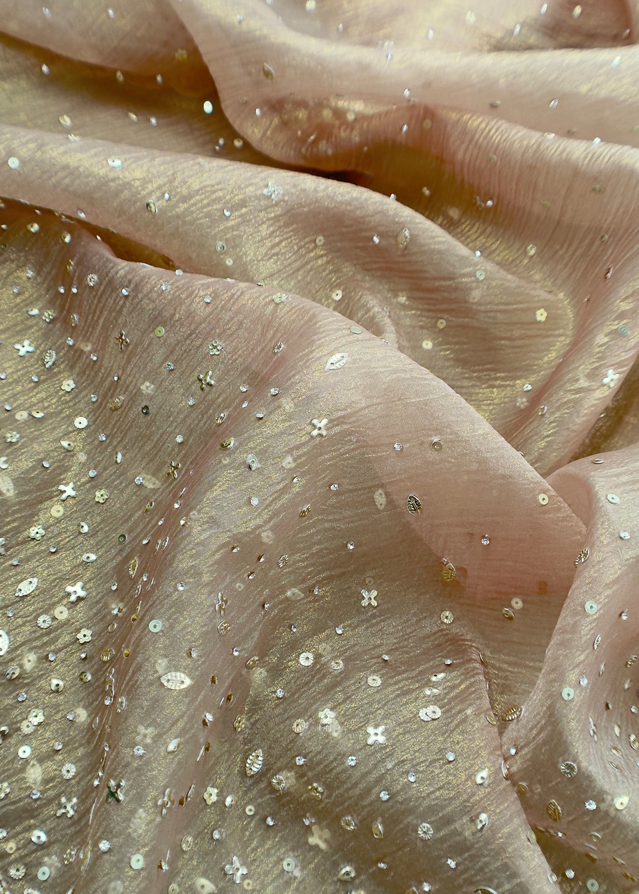 Green Pure Crushed Tissue Silk Suit Fabric With Mukaish And Hand Work