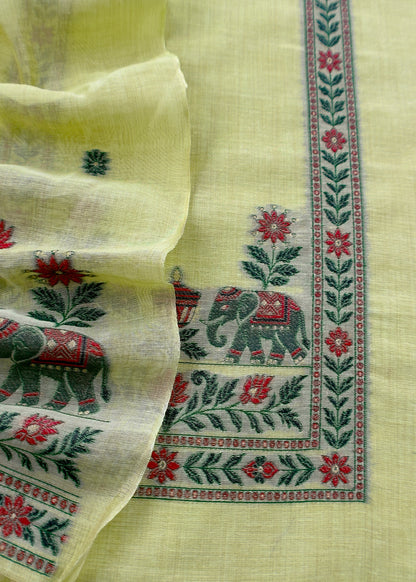 linen chanderi suit with jamdani weaving

