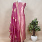 Pink Banarasi Silk Brocade Suit With Organza Dupatta