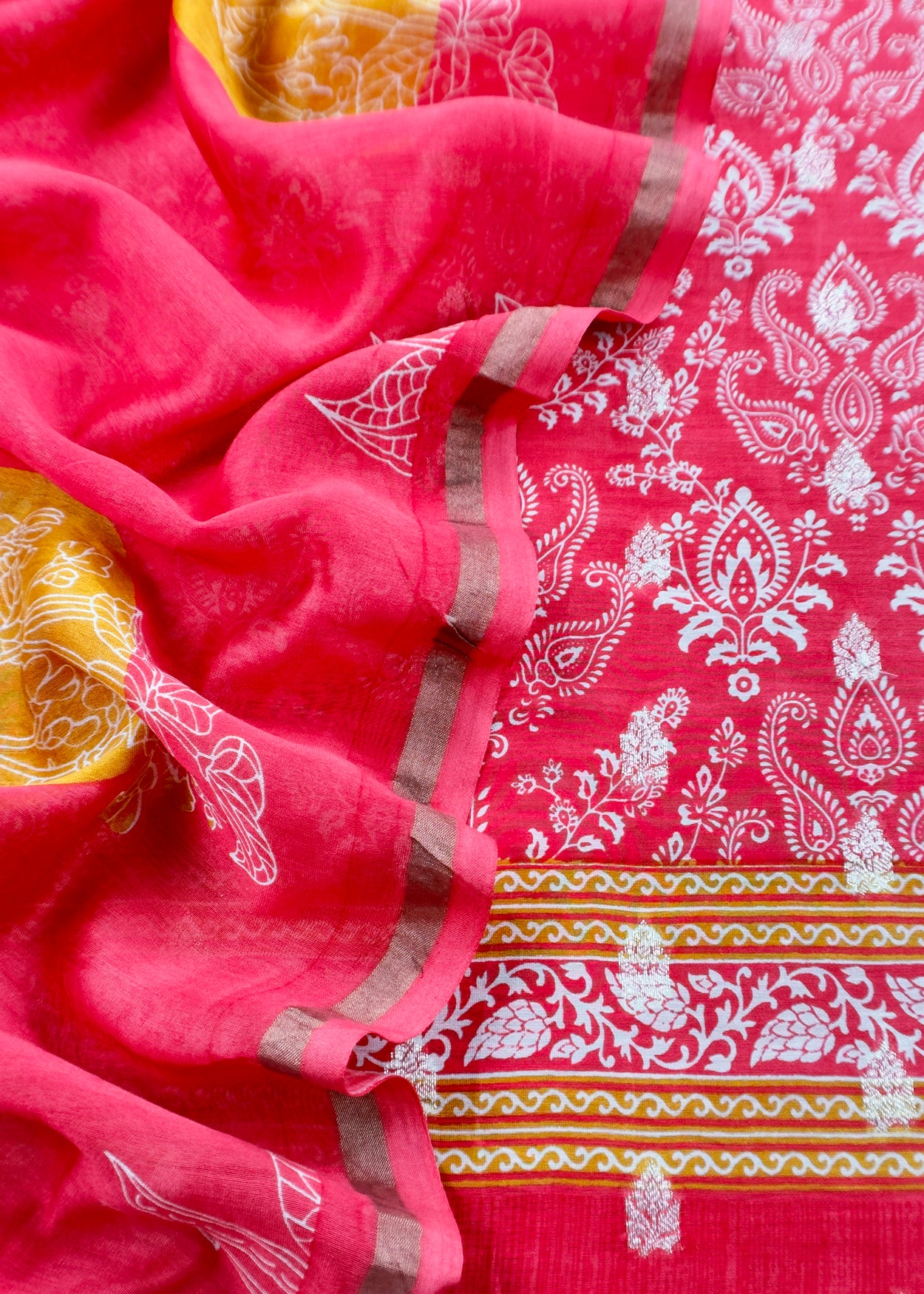 Red Pure Maheshwari Silk Suit With Banarasi Bootis