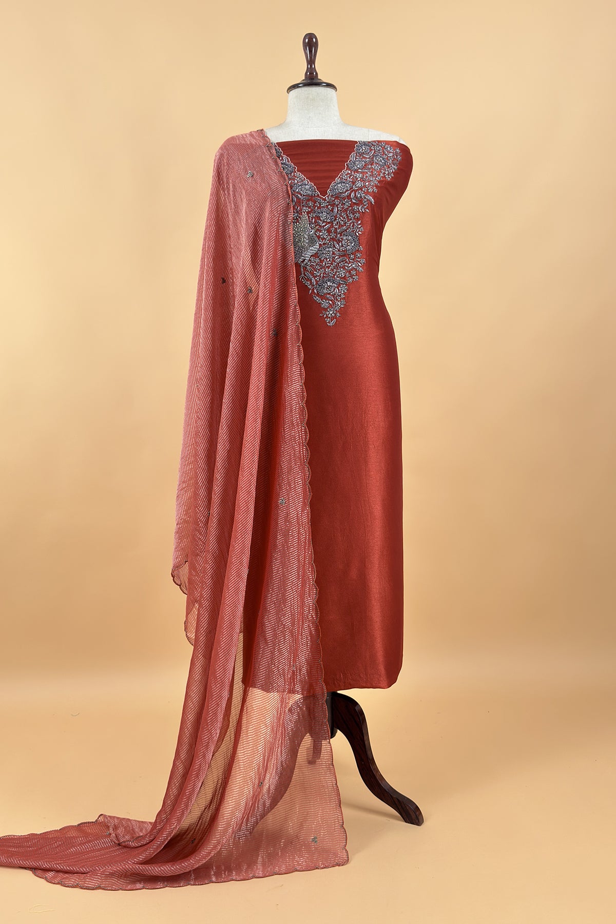 Premium quality silk suit with tissue silk dupatta

