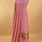 Pink Linen Chanderi Suit Fabric with Chidiya Tissue Panel And Jamdani Weaving