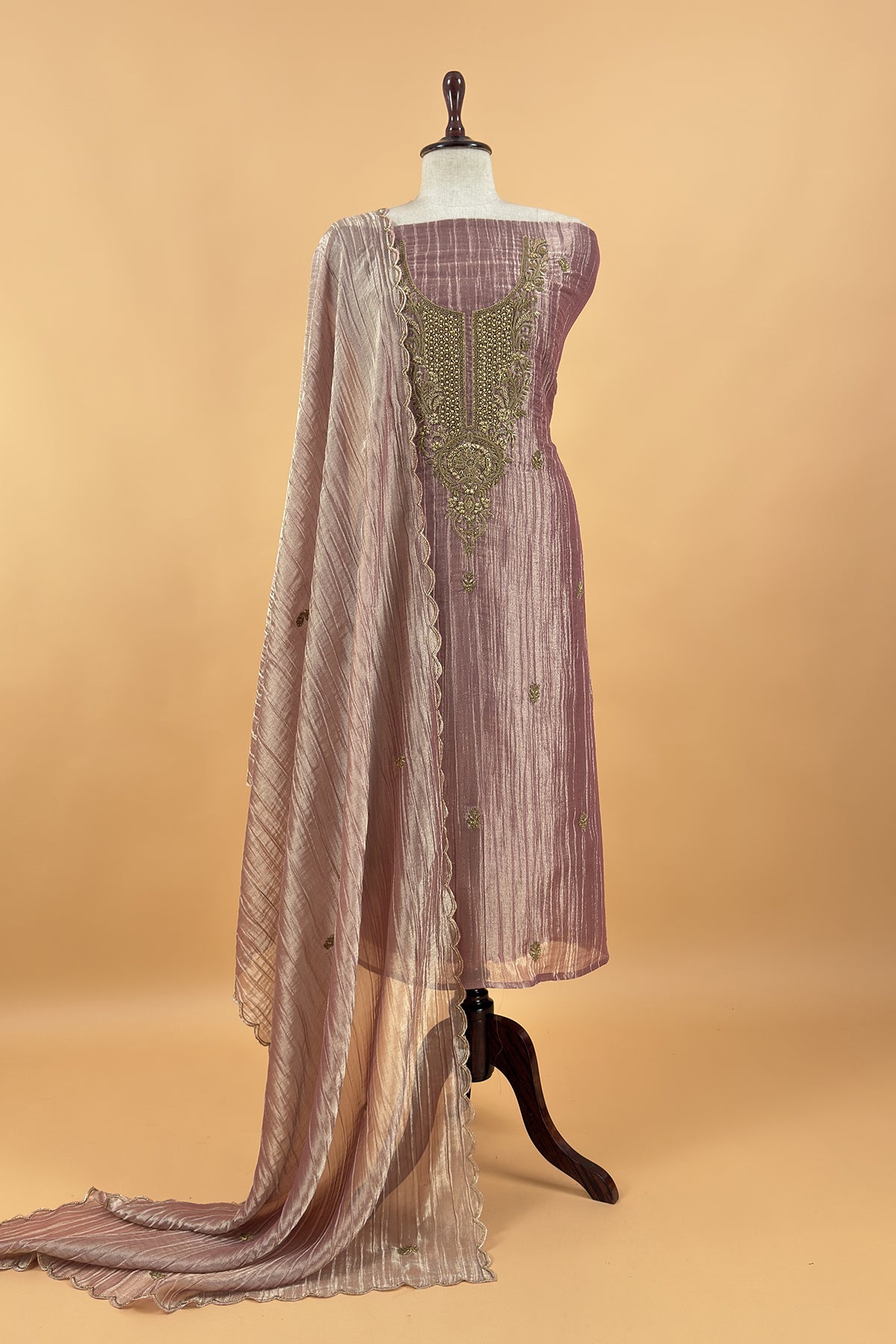 Pastel Pink Crush Tissue Silk Suit With Dupatta And Gota Patti Handwork
