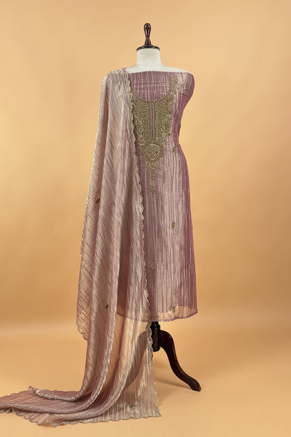 Pastel Pink Crush Tissue Silk Suit With Dupatta And Gota Patti Handwork