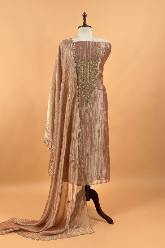Pastel Peach Crush Tissue Silk Suit With Dupatta And Gota Patti Handwork