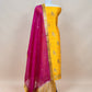 Yellow and Pink Handloom Raw Silk Suit With Kora Silk Dupatta