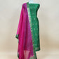 Green and Pink Handloom Raw Silk Suit With Kora Silk Dupatta