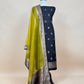 Black and Green Handloom Raw Silk Suit With Kora Silk Dupatta