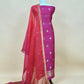 Pink And Red Handloom Raw Silk Suit With Kora Silk Dupatta