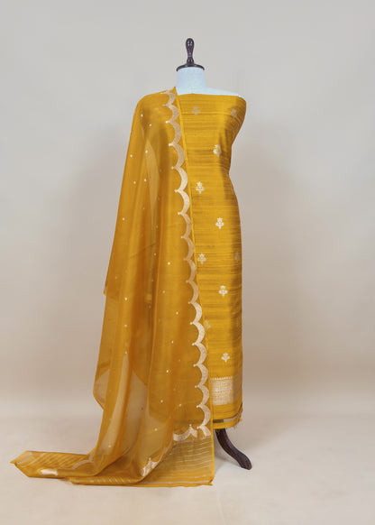 Yellow Handloom Raw Silk Suit With Kora Silk Dupatta