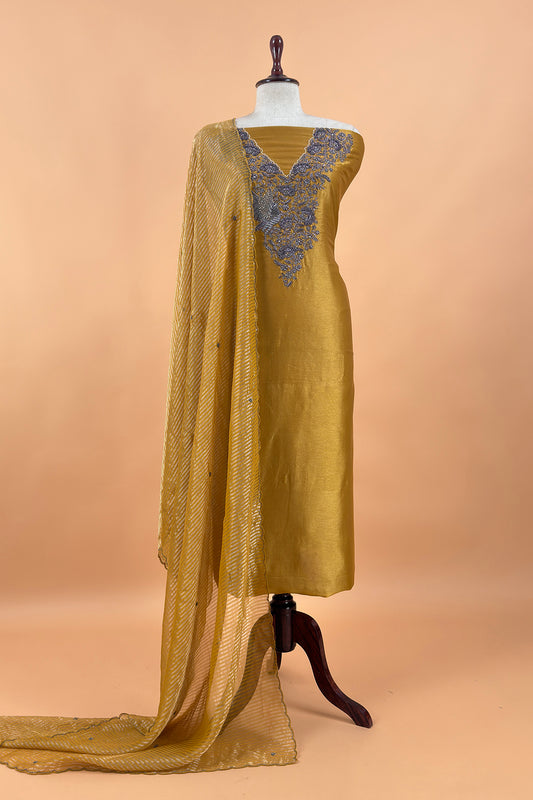Premium quality silk suit with tissue silk dupatta

