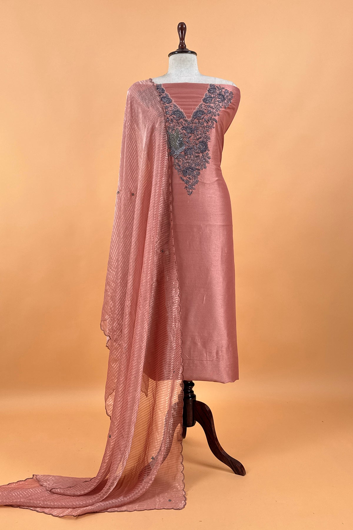 Premium quality silk suit with tissue silk dupatta

