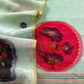 Turquoise Linen Chanderi Suit With Jamdani Weaving