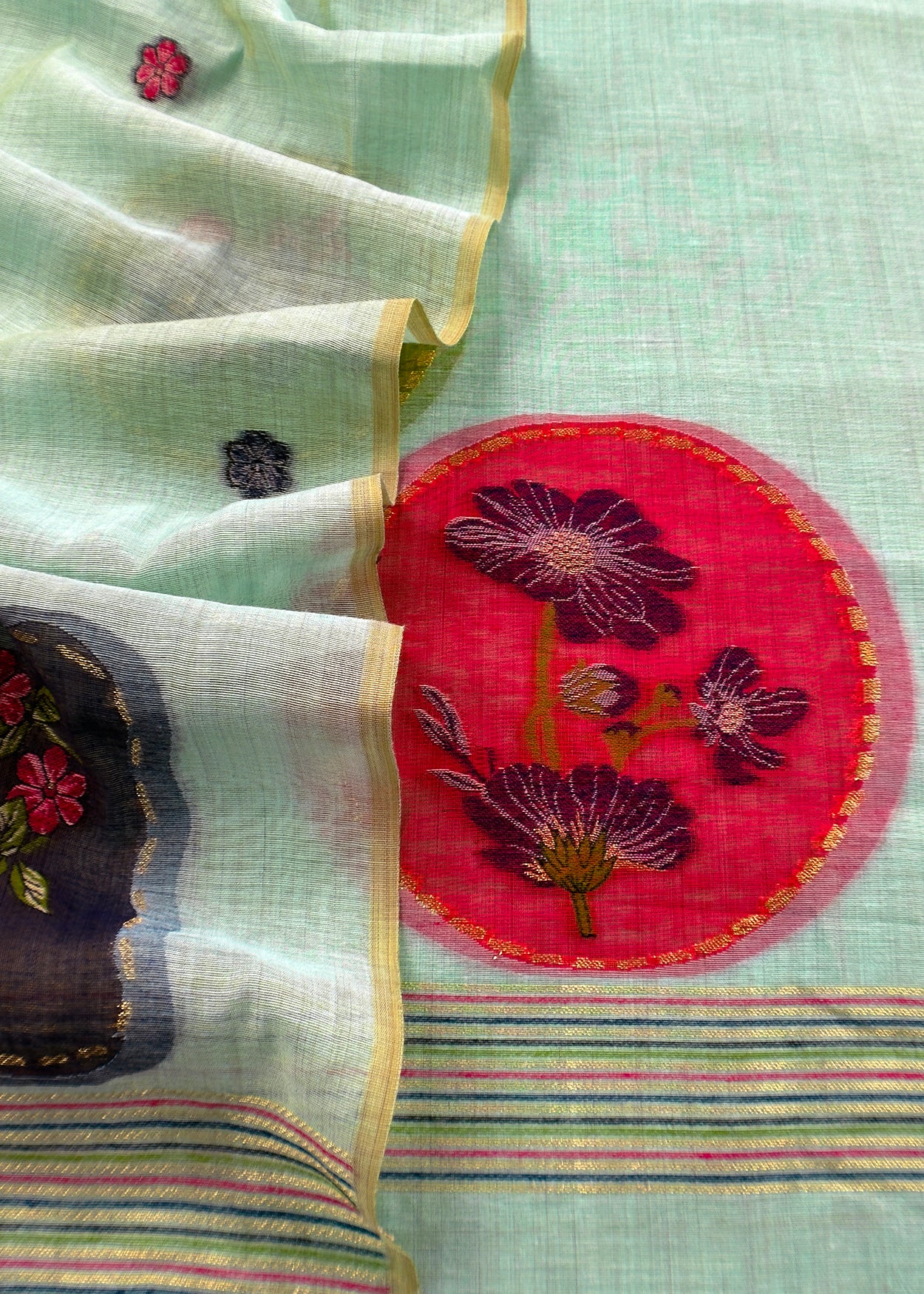 Turquoise Linen Chanderi Suit With Jamdani Weaving