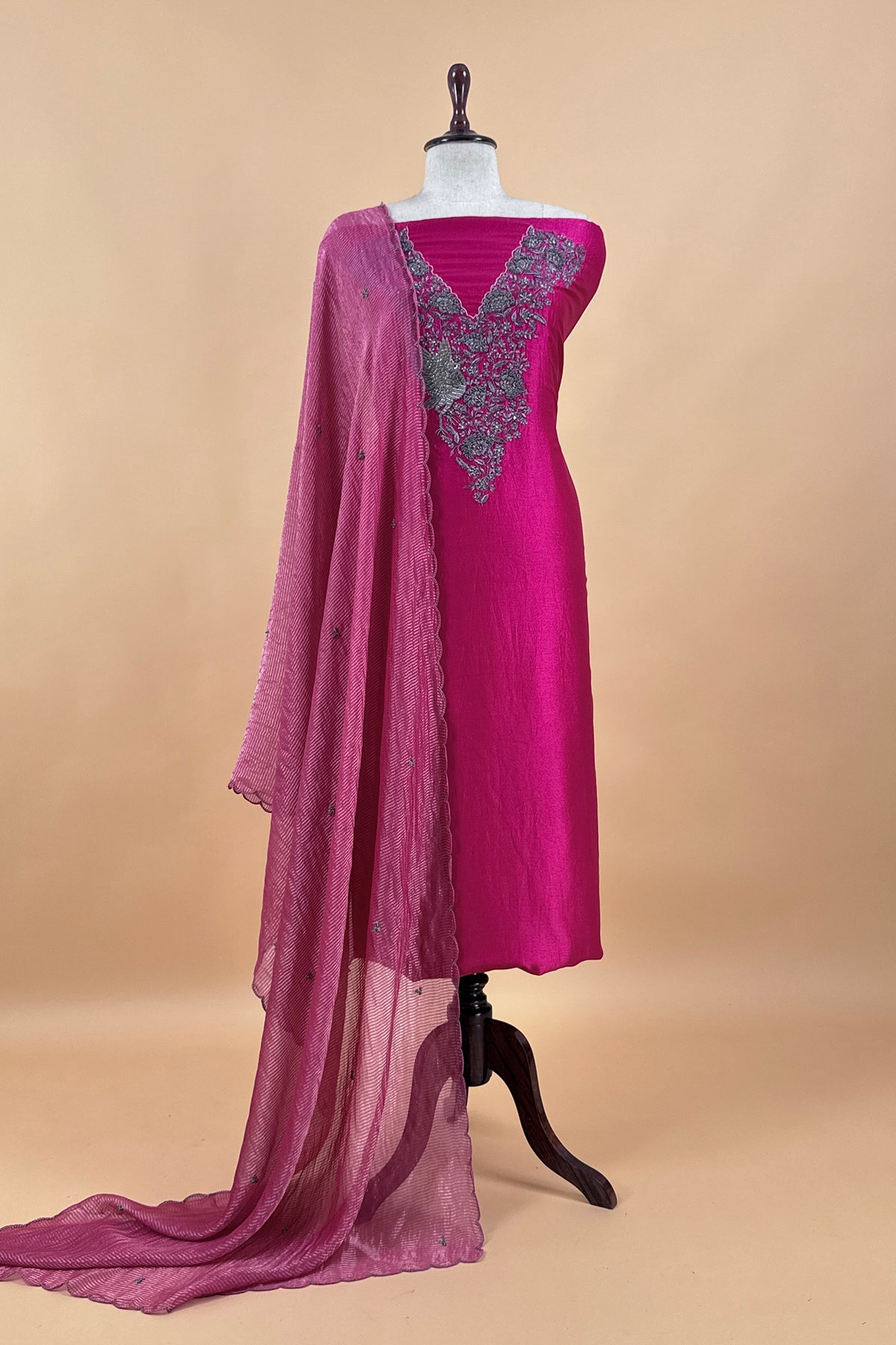 Premium quality silk suit with tissue silk dupatta

