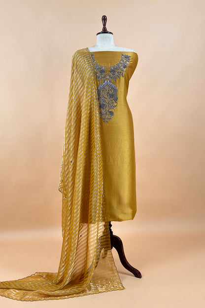 Yellow Pure Silk Suit With Tissue Silk Dupatta