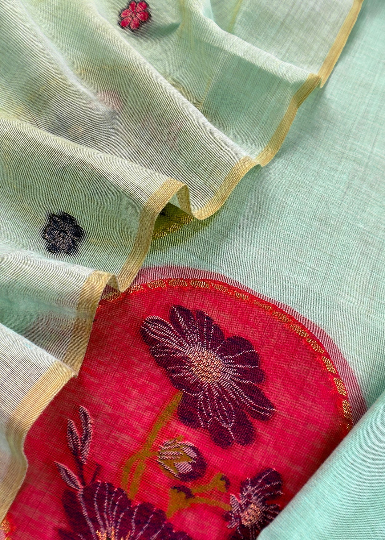 Turquoise Linen Chanderi Suit With Jamdani Weaving