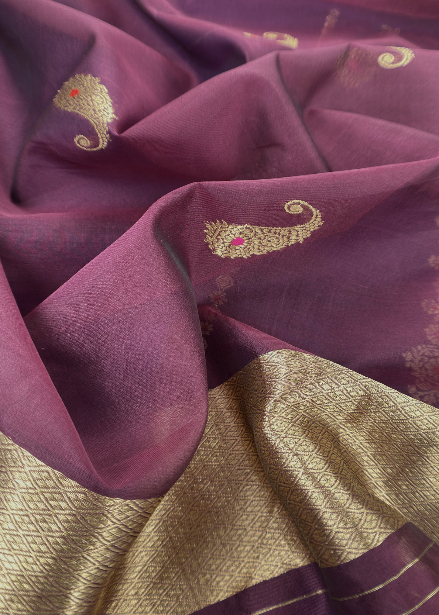 Violet And Wine Handloom Silk Kurta And Kora Silk Dupatta With Kadwa Weaving