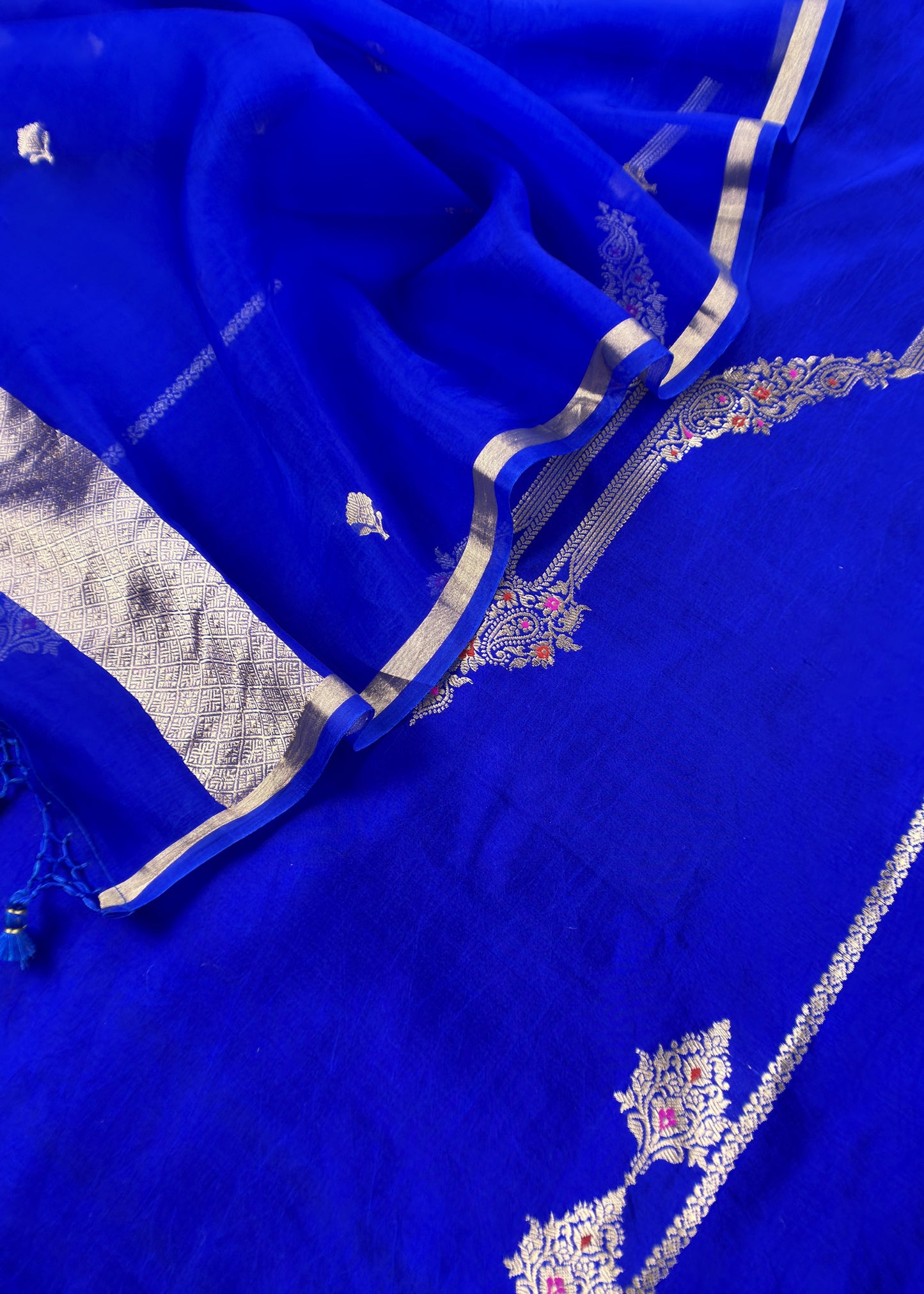Sapphire Blue Handloom Silk Kurta And Kora Silk Dupatta with Kadwa weaving