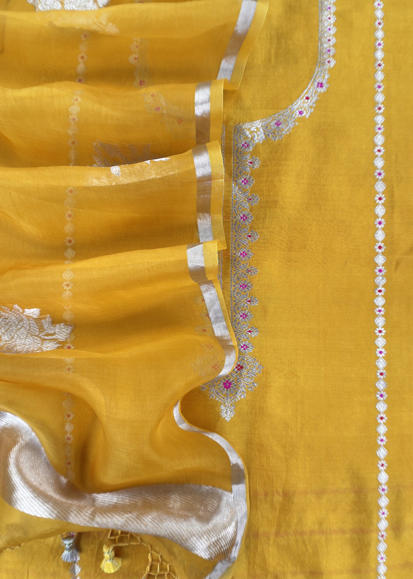 Sunflower Yellow Handloom Silk Kurta And Kora Silk Dupatta With Kadwa Weaving