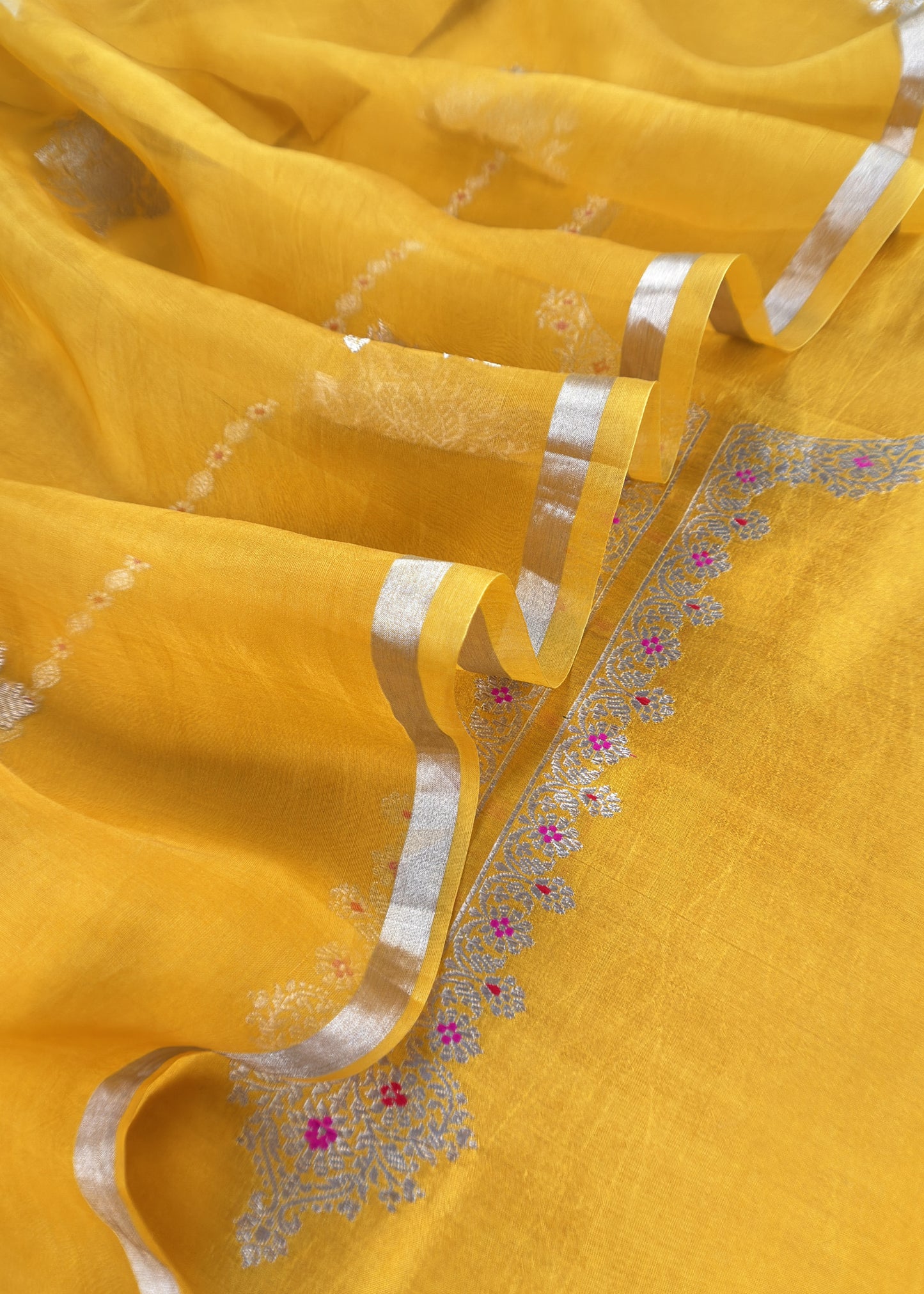 Sunflower Yellow Handloom Silk Kurta And Kora Silk Dupatta With Kadwa Weaving