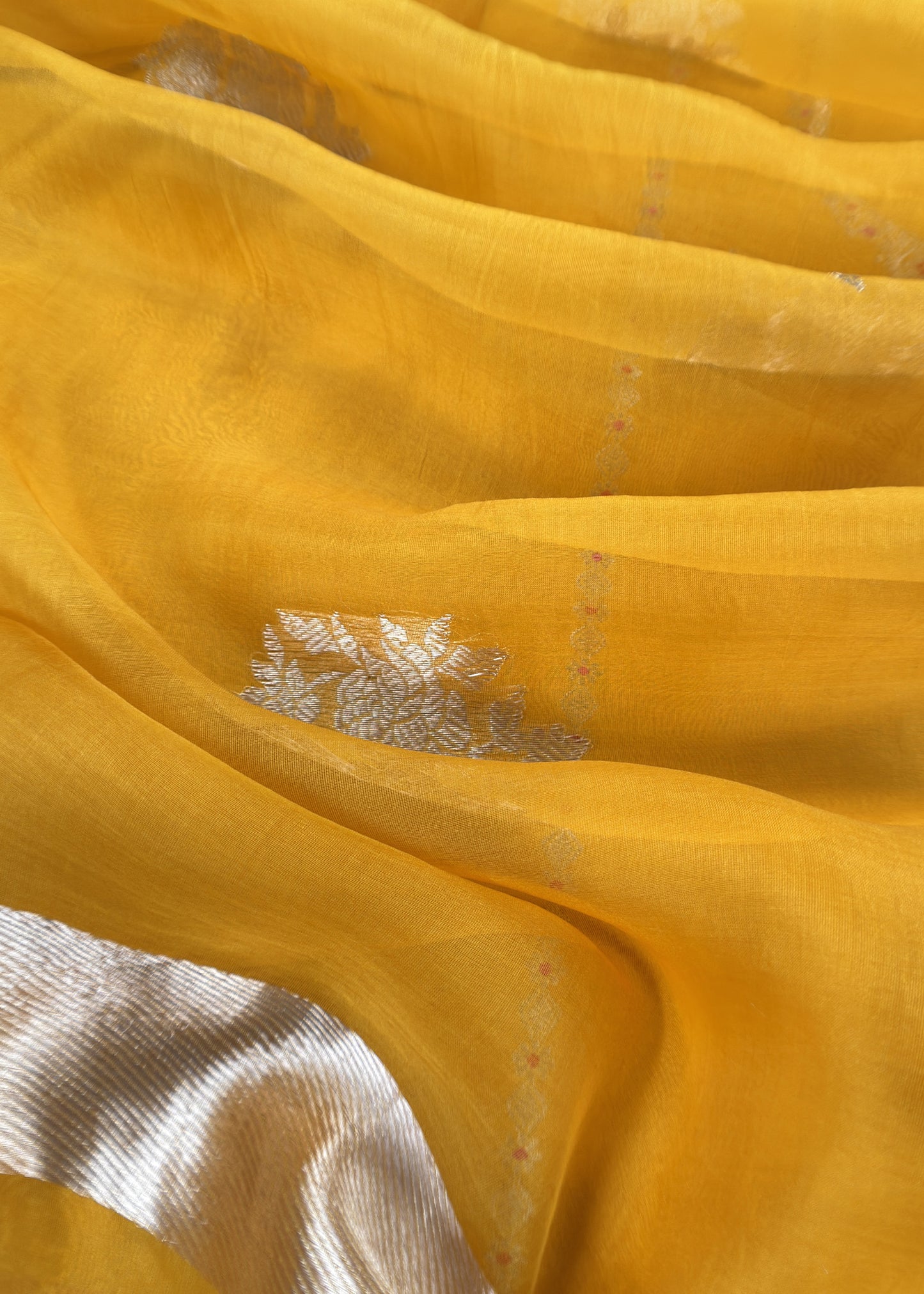 Sunflower Yellow Handloom Silk Kurta And Kora Silk Dupatta With Kadwa Weaving