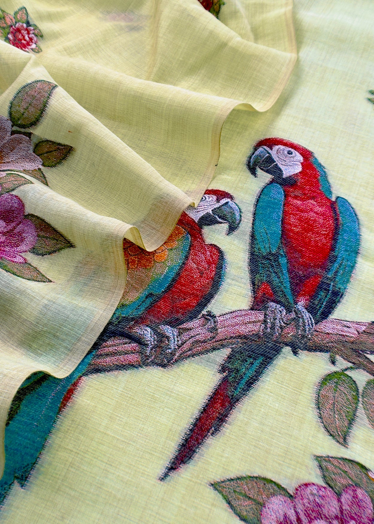 linen chanderi suit with jamdani parrot weaving


