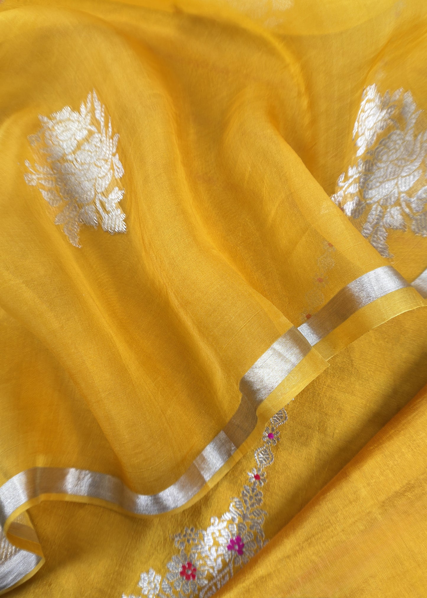 Sunflower Yellow Handloom Silk Kurta And Kora Silk Dupatta With Kadwa Weaving