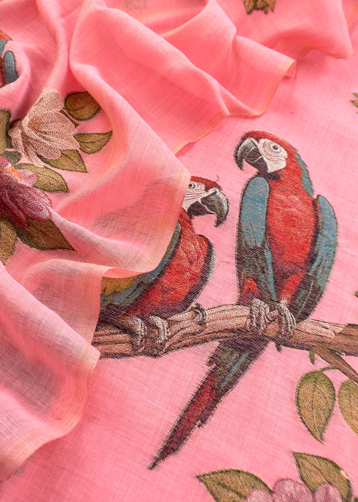 linen chanderi suit with jamdani parrot weaving

