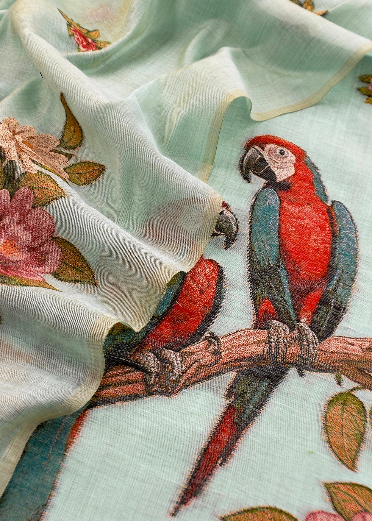 linen chanderi suit with jamdani parrot weaving

