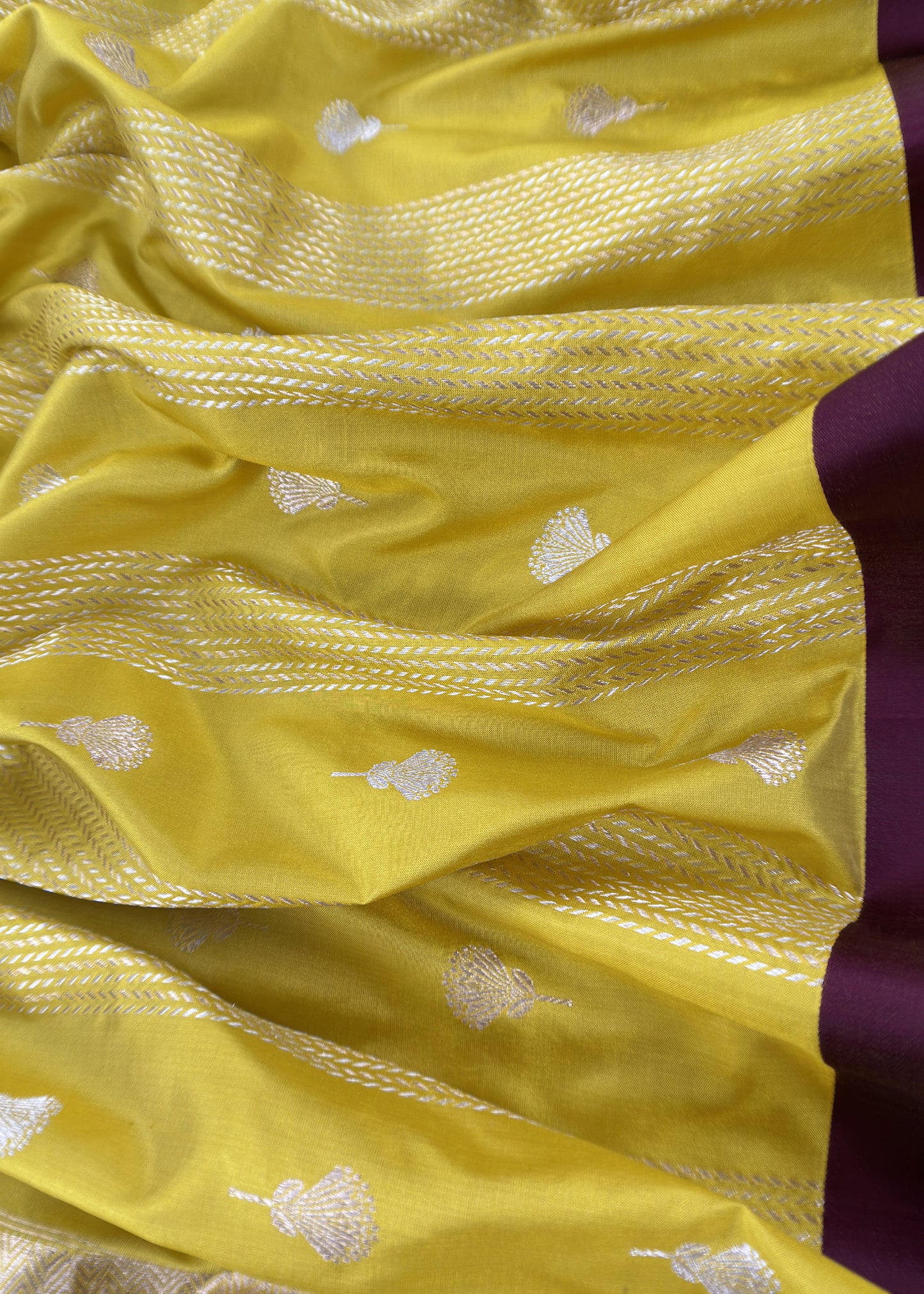 Lime Green Handloom Katan Silk Suit Fabric With Magnolia Flowers Kadwa Weaving