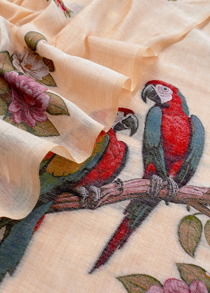 linen chanderi suit with jamdani parrot weaving

