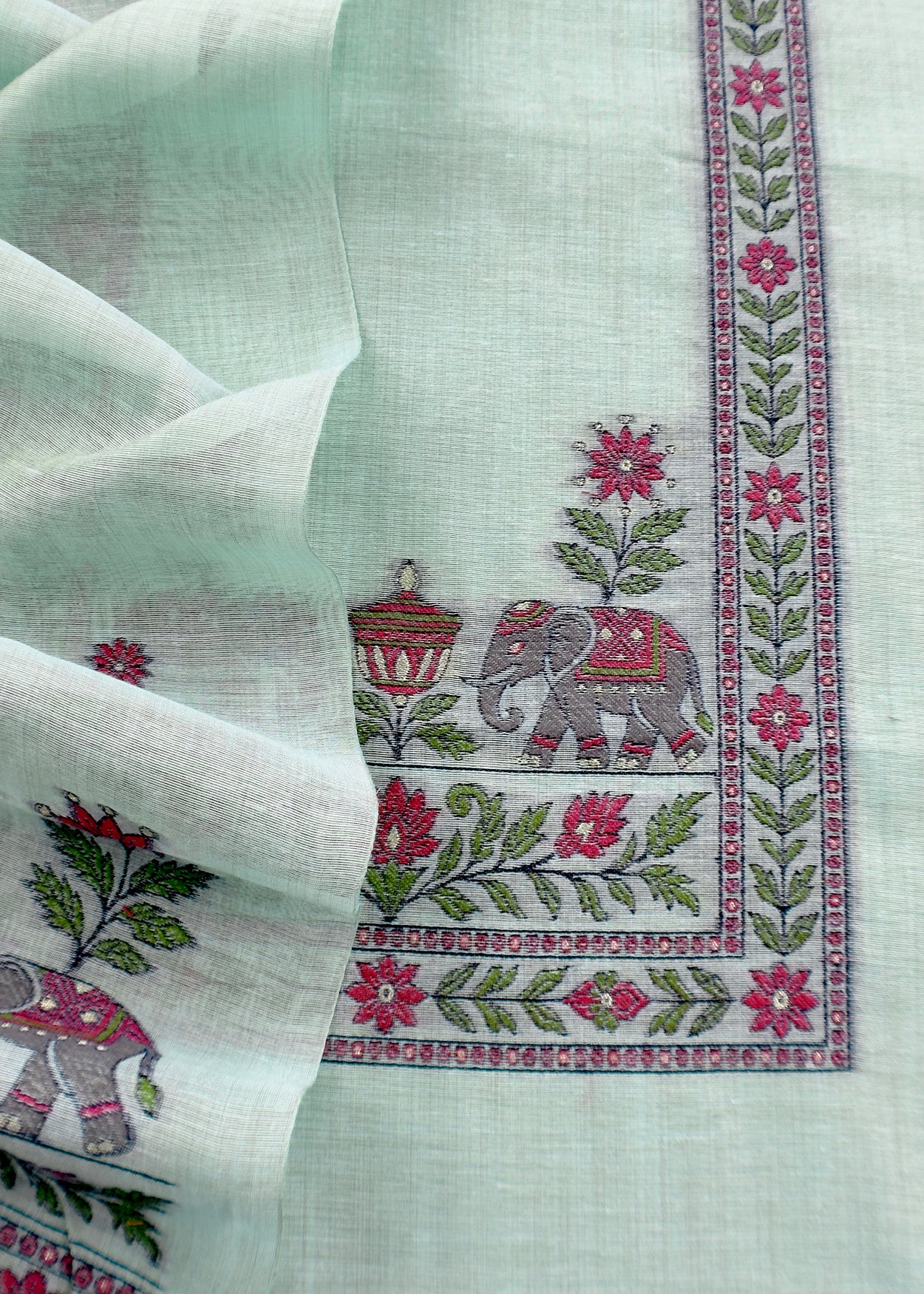 linen chanderi suit with jamdani weaving


