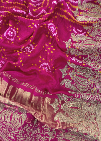 Rani Pink Handloom Silk Suit With Resham Zari Embroidery