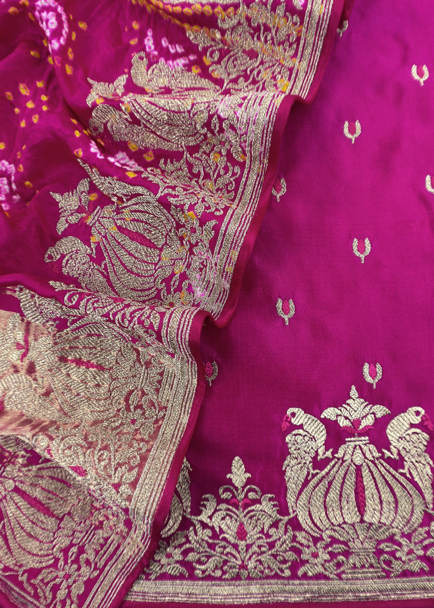 Rani Pink Handloom Silk Suit With Resham Zari Embroidery
