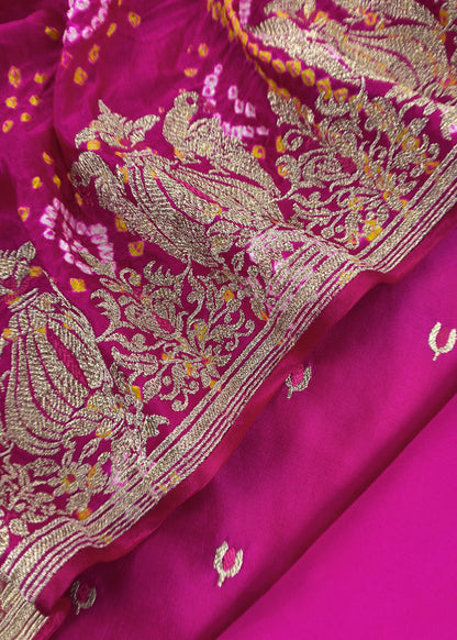 Rani Pink Handloom Silk Suit With Resham Zari Embroidery