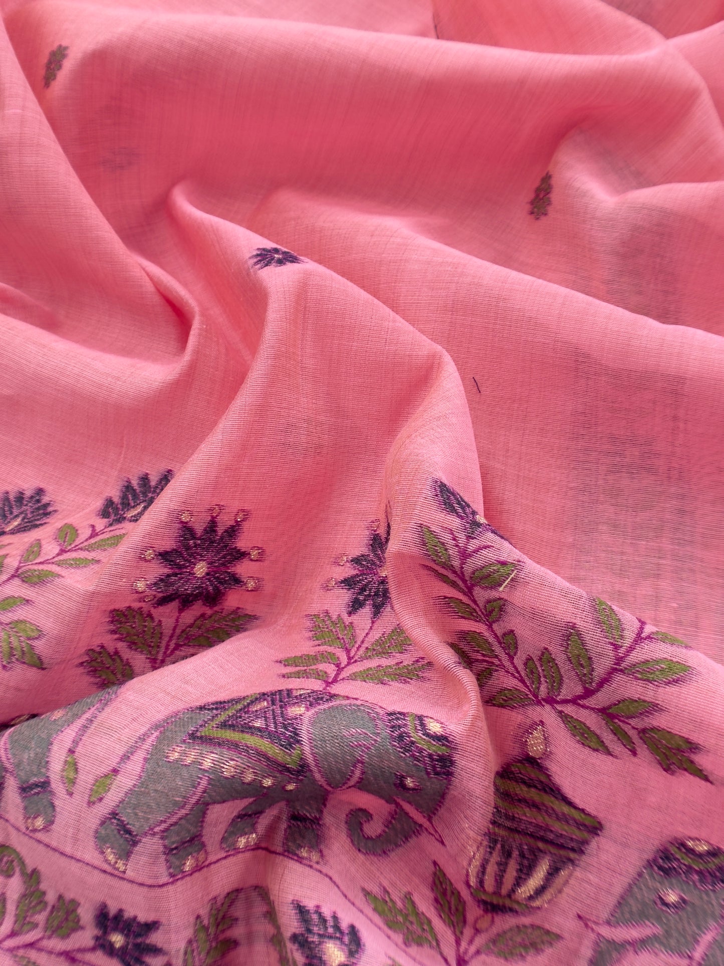 Pink Linen Chanderi Unstitched Suit With jamdani Weaving