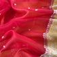 Yellow And Red Handloom Raw Silk Kurta And Kora Silk Dupatta With Gold Kadwa Weaving
