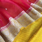 Yellow And Red Handloom Raw Silk Kurta And Kora Silk Dupatta With Gold Kadwa Weaving