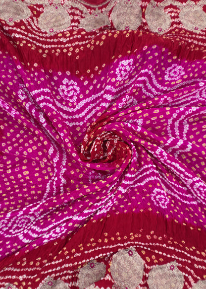 Red Bride and Baraat Red Handloom Silk Kurta and Bandhani Gajji Silk dupatta with Embroidery
