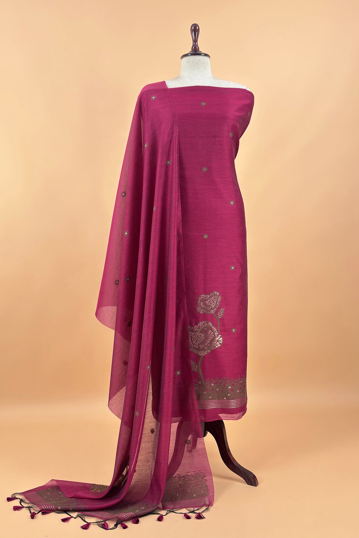 linen chanderi suit with jamdani weaving

