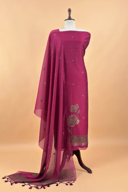 linen chanderi suit with jamdani weaving

