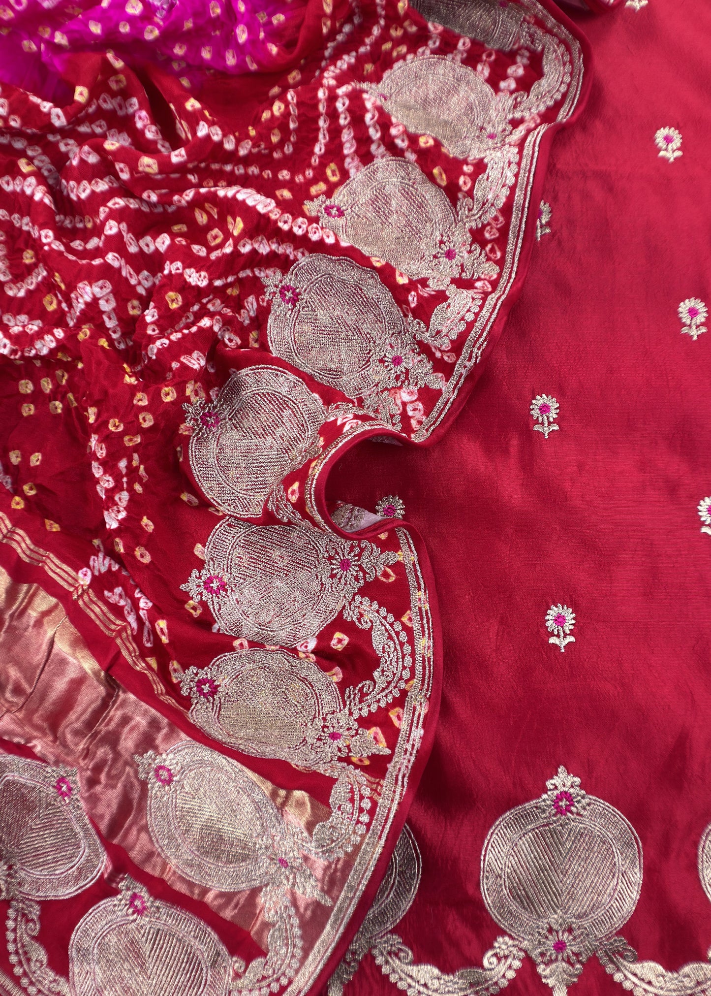 Red Bride and Baraat Red Handloom Silk Kurta and Bandhani Gajji Silk dupatta with Embroidery